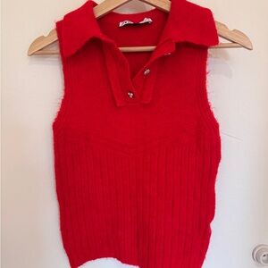 Zara Red Sleeveless Knit Top